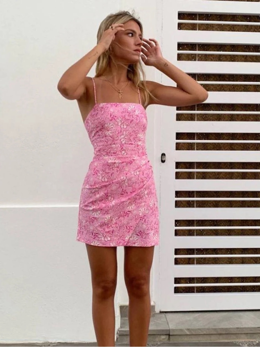 Zara Pink Floral Strapless Mini with Spaghetti Straps